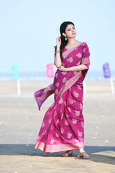 'Ruhani' Magenta Rose Pure Resham Cotton Banarasi Handloom Saree
